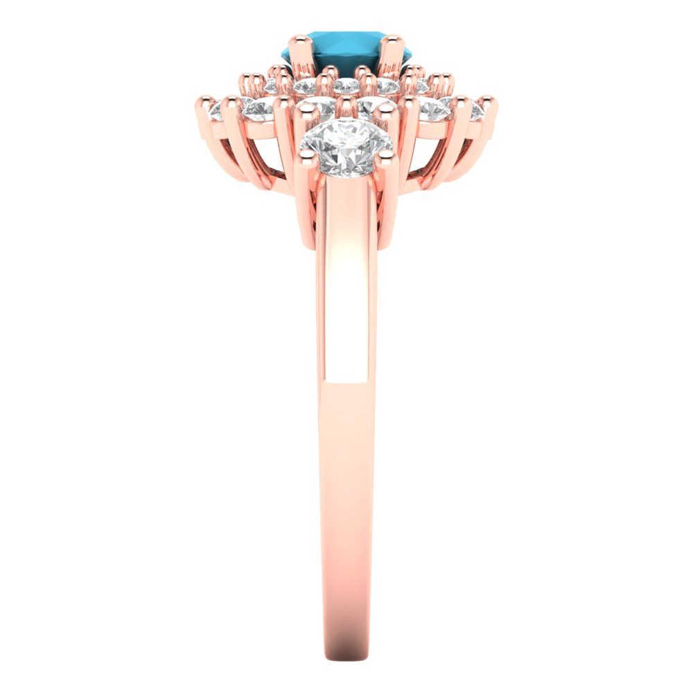 1.4 cttw Simulated Turquoise Hidden Halo Engagement Ring - Solid Rose Gold (VVS1, Round Cut,5.0mm)