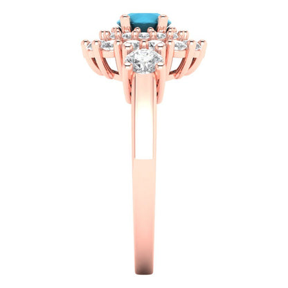 1.4 cttw Simulated Turquoise Hidden Halo Engagement Ring - Solid Rose Gold (VVS1, Round Cut,5.0mm)