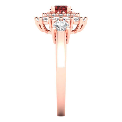 1.4 cttw Natural Garnet Hidden Halo Engagement Ring - Solid Gold (Round Cut,5.0mm)