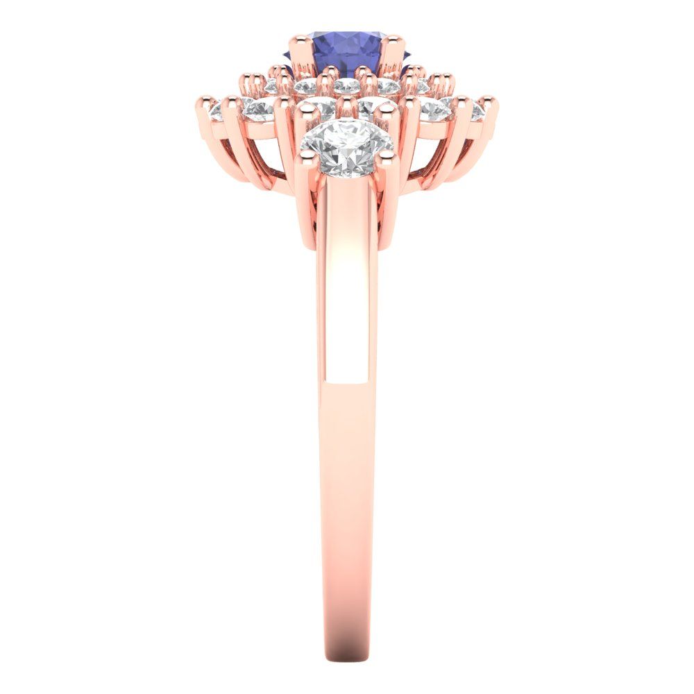 1.4 cttw Simulated Tanzanite Hidden Halo Engagement Ring - Solid Rose Gold (VVS1, Round Cut,5.0mm)