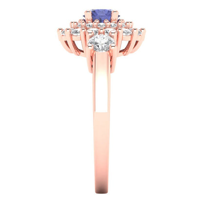 1.4 cttw Simulated Tanzanite Hidden Halo Engagement Ring - Solid Rose Gold (VVS1, Round Cut,5.0mm)