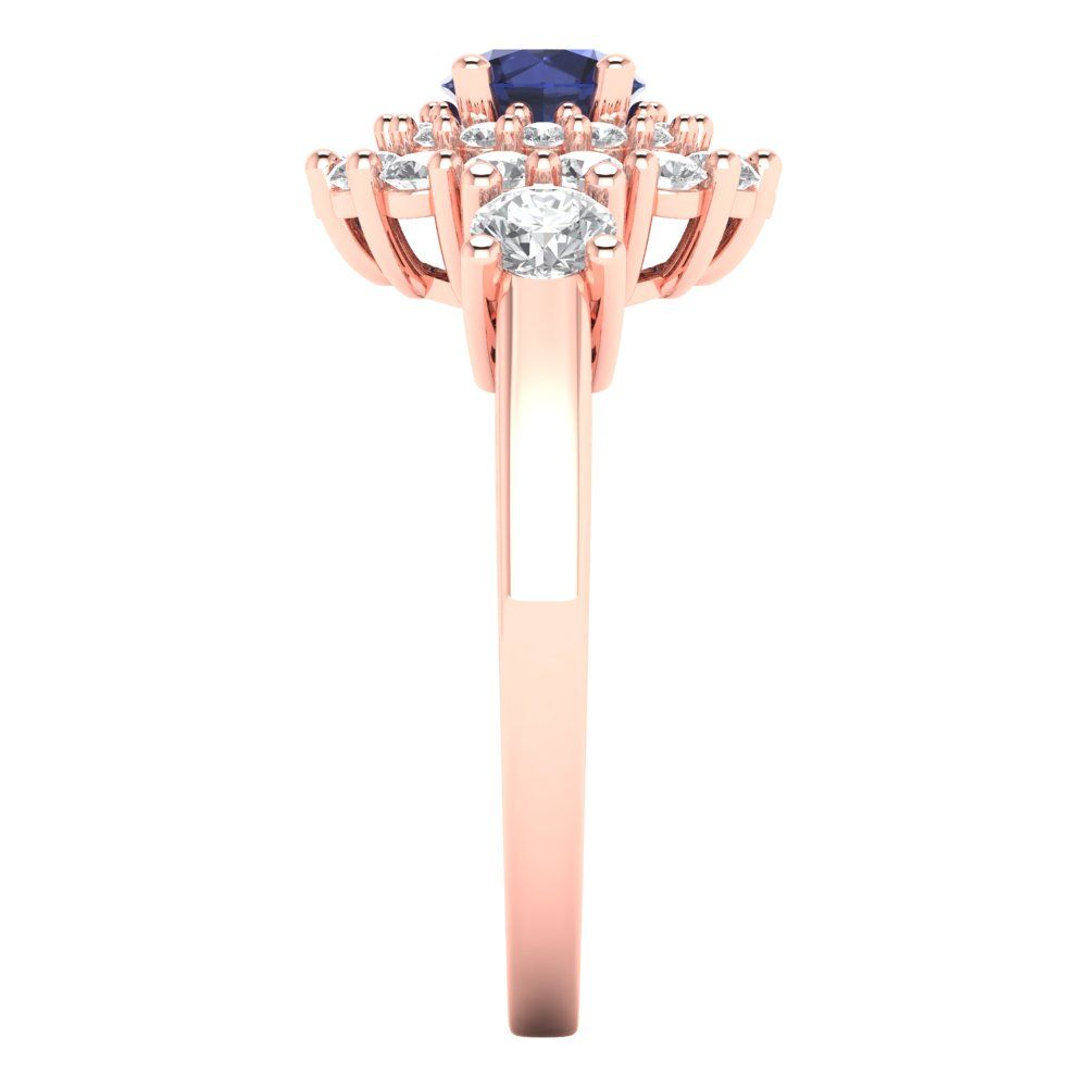 1.4 cttw Simulated Blue Sapphire Hidden Halo Engagement Ring - Solid Rose Gold (VVS1, Round Cut,5.0mm)