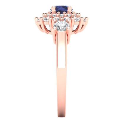 1.4 cttw Simulated Blue Sapphire Hidden Halo Engagement Ring - Solid Rose Gold (VVS1, Round Cut,5.0mm)