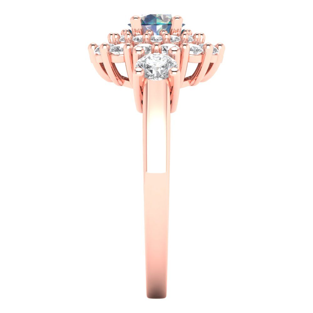 1.4 cttw Blue Moissanite Hidden Halo Engagement Ring - Solid Rose Gold (VVS1, Round Cut,5.0mm)