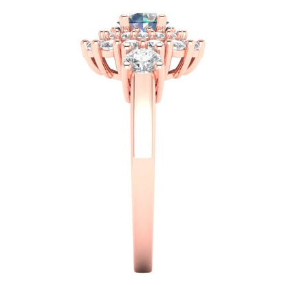 1.4 cttw Blue Moissanite Hidden Halo Engagement Ring - Solid Rose Gold (VVS1, Round Cut,5.0mm)