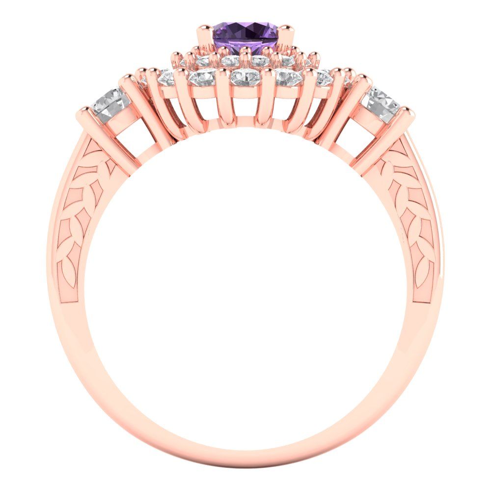1.4 cttw Simulated Alexandrite Hidden Halo Engagement Ring - Solid Rose Gold (VVS1, Round Cut,5.0mm)