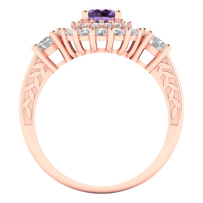 1.4 cttw Simulated Alexandrite Hidden Halo Engagement Ring - Solid Rose Gold (VVS1, Round Cut,5.0mm)