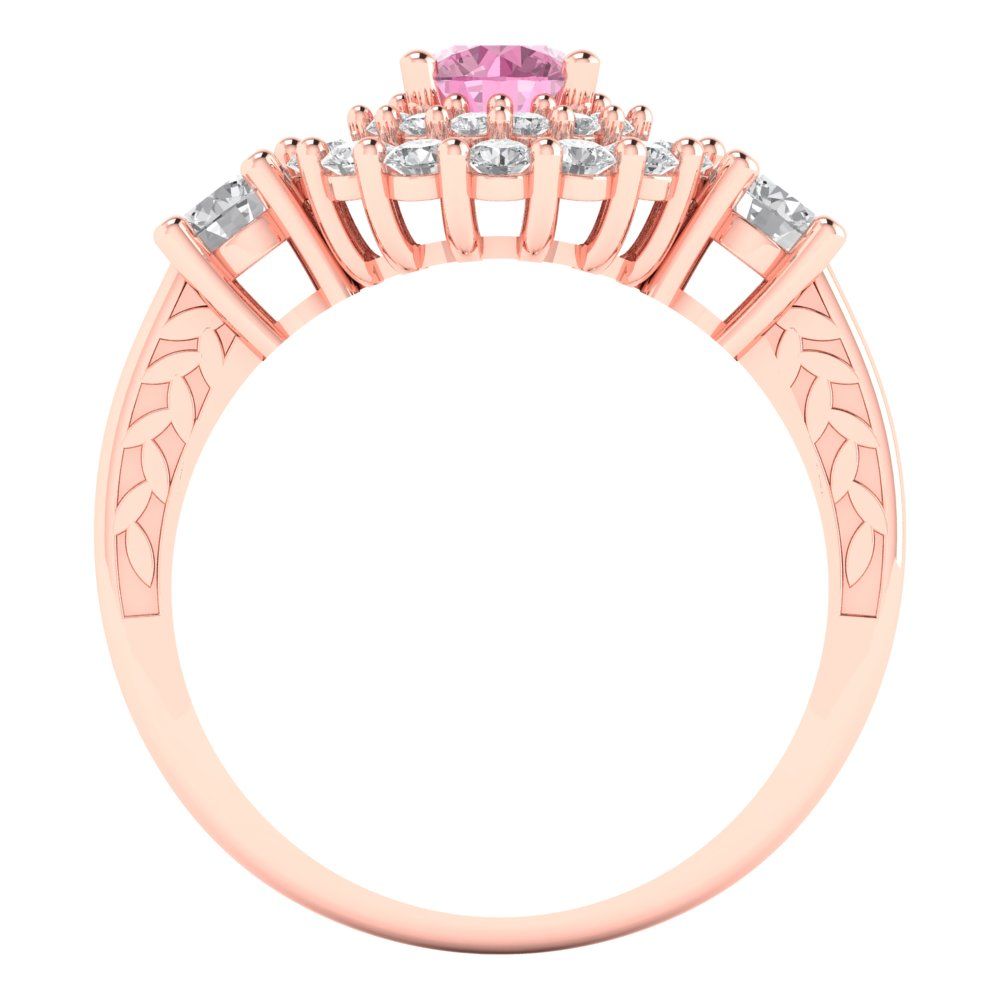 1.4 cttw Zirconia Simulated Pink Diamond Hidden Halo Engagement Ring - Solid Gold (VVS1, Round Cut,5.0mm)