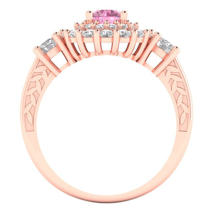 1.4 cttw Zirconia Simulated Pink Diamond Hidden Halo Engagement Ring - Solid Gold (VVS1, Round Cut,5.0mm)