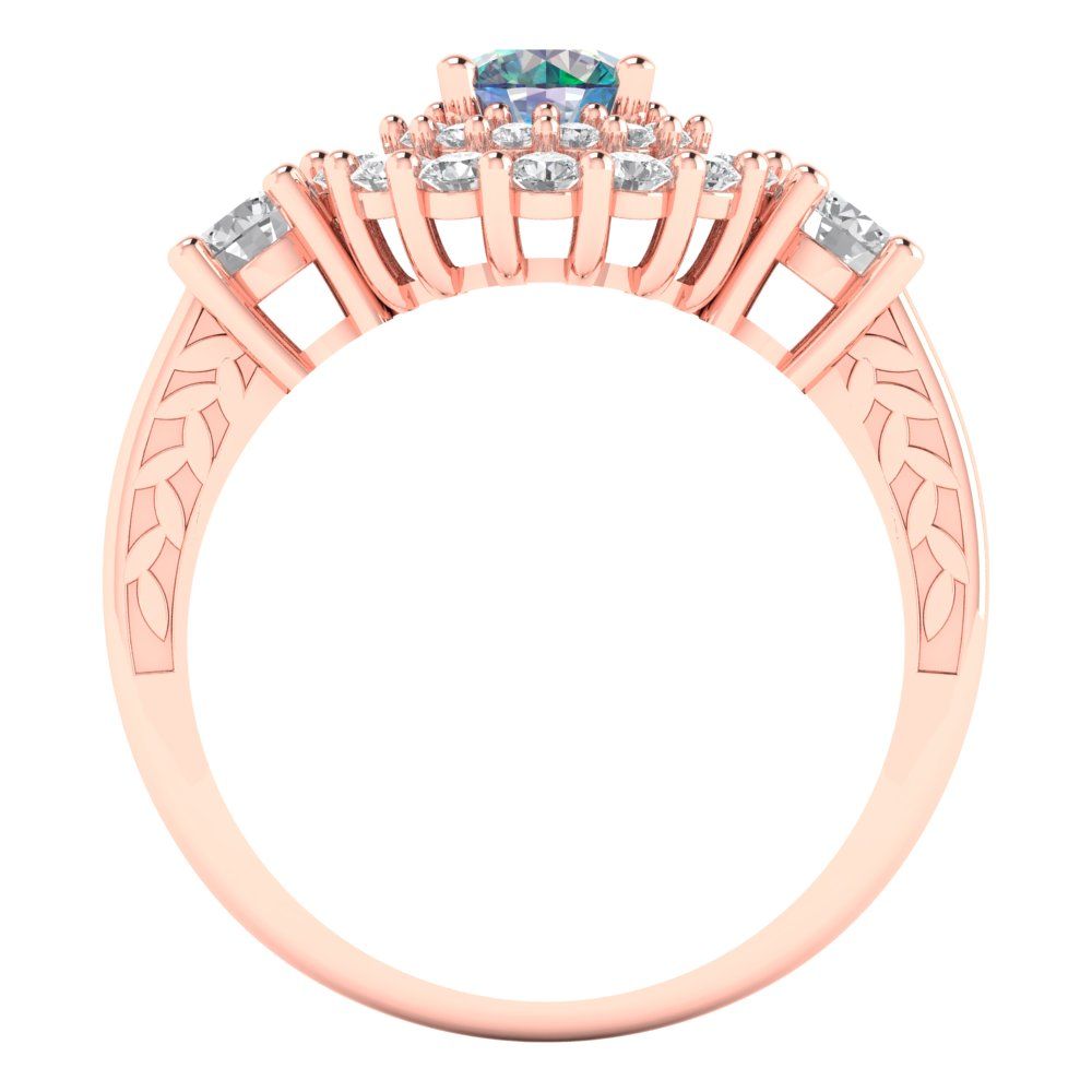 1.4 cttw Blue Moissanite Hidden Halo Engagement Ring - Solid Rose Gold (VVS1, Round Cut,5.0mm)