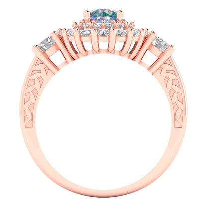 1.4 cttw Blue Moissanite Hidden Halo Engagement Ring - Solid Rose Gold (VVS1, Round Cut,5.0mm)