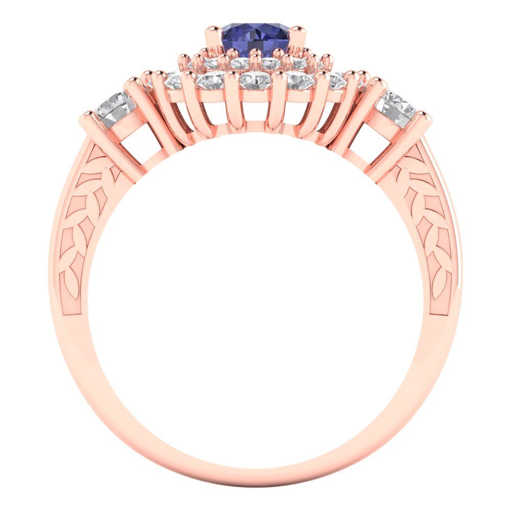 1.4 cttw Simulated Tanzanite Hidden Halo Engagement Ring - Solid Rose Gold (VVS1, Round Cut,5.0mm)