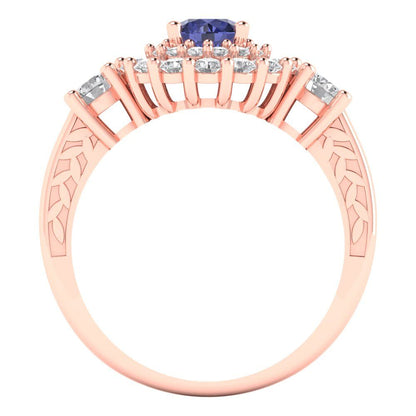 1.4 cttw Simulated Tanzanite Hidden Halo Engagement Ring - Solid Rose Gold (VVS1, Round Cut,5.0mm)
