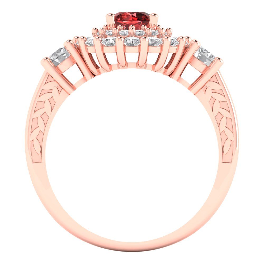 1.4 cttw Natural Garnet Hidden Halo Engagement Ring - Solid Gold (Round Cut,5.0mm)