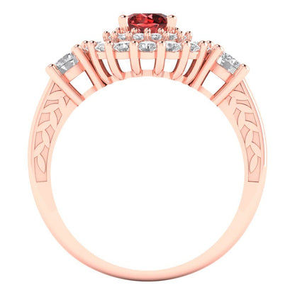 1.4 cttw Natural Garnet Hidden Halo Engagement Ring - Solid Gold (Round Cut,5.0mm)