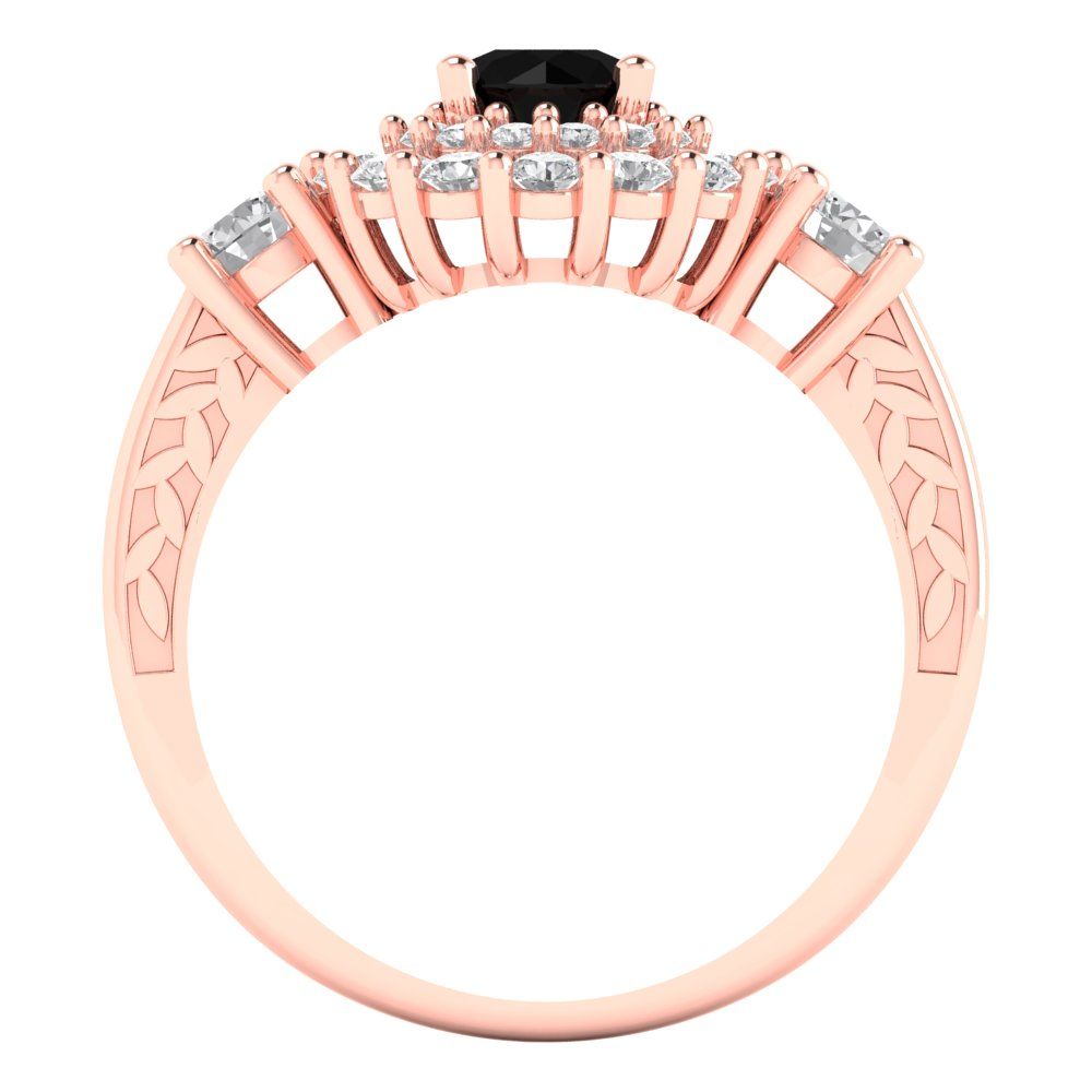 1.4 cttw Natural Onyx Hidden Halo Engagement Ring - Solid Gold (Round Cut,5.0mm)