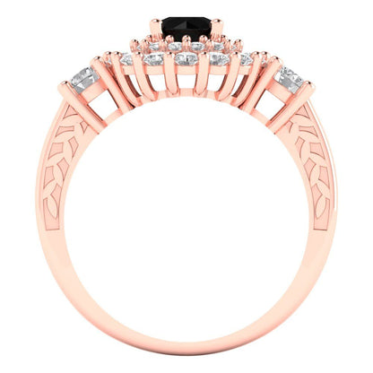 1.4 cttw Natural Onyx Hidden Halo Engagement Ring - Solid Gold (Round Cut,5.0mm)