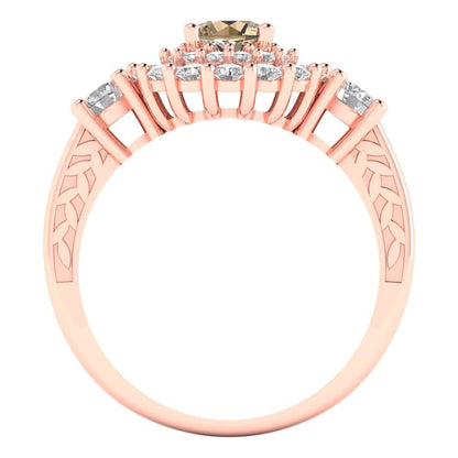 1.4 cttw Yellow Moissanite Hidden Halo Engagement Ring - Solid Rose Gold (VVS1, Round Cut,5.0mm)