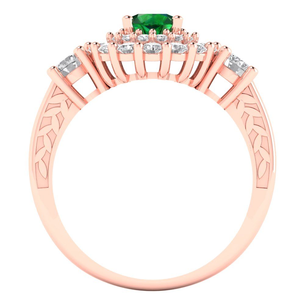 1.4 cttw Simulated Emerald Hidden Halo Engagement Ring - Solid Gold (Round Cut,5.0mm)