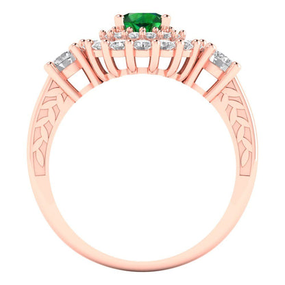 1.4 cttw Simulated Emerald Hidden Halo Engagement Ring - Solid Gold (Round Cut,5.0mm)