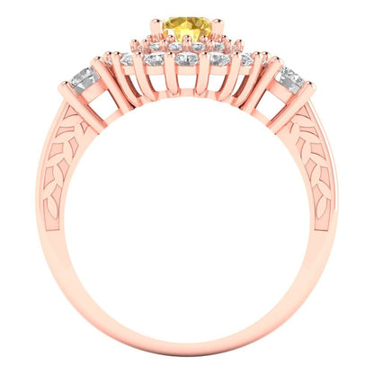 1.4 cttw Natural Citrine Hidden Halo Engagement Ring - Solid Rose Gold (VVS1, Round Cut,5.0mm)