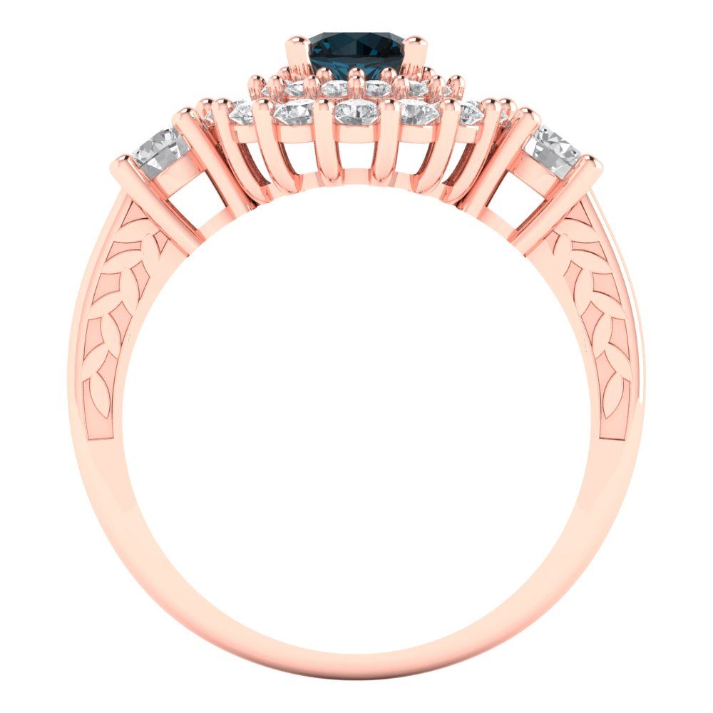 1.4 cttw Natural London Blue Topaz Hidden Halo Engagement Ring - Solid Gold (Round Cut,5.0mm)