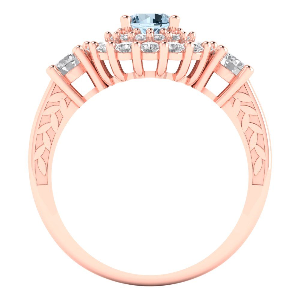 1.4 cttw Natural Aquamarine Hidden Halo Engagement Ring - Solid Gold (Round Cut,5.0mm)