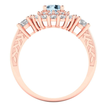 1.4 cttw Natural Aquamarine Hidden Halo Engagement Ring - Solid Gold (Round Cut,5.0mm)