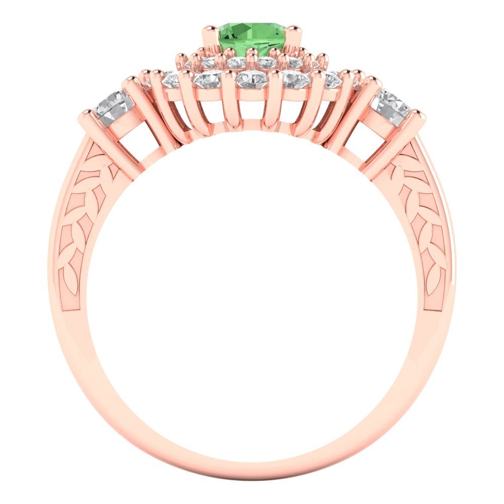 1.4 cttw Zirconia Simulated Green Diamond Hidden Halo Engagement Ring - Solid Rose Gold (VVS1, Round Cut,5.0mm)