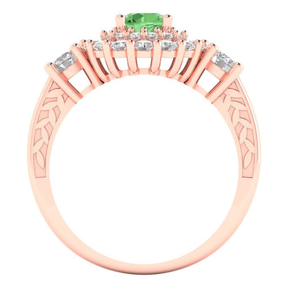 1.4 cttw Zirconia Simulated Green Diamond Hidden Halo Engagement Ring - Solid Rose Gold (VVS1, Round Cut,5.0mm)