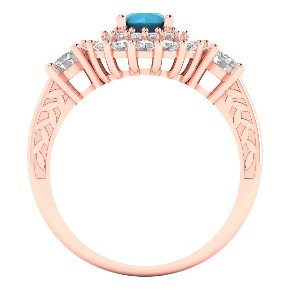 1.4 cttw Simulated Turquoise Hidden Halo Engagement Ring - Solid Rose Gold (VVS1, Round Cut,5.0mm)