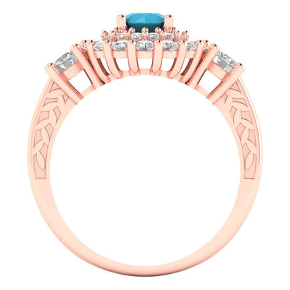 1.4 cttw Simulated Turquoise Hidden Halo Engagement Ring - Solid Rose Gold (VVS1, Round Cut,5.0mm)