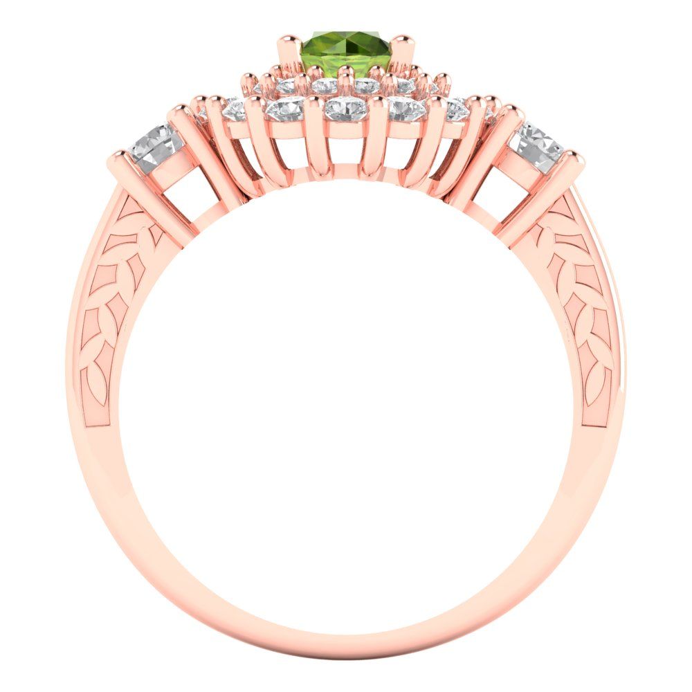 1.4 cttw Natural Peridot Hidden Halo Engagement Ring - Solid Rose Gold (VVS1, Round Cut,5.0mm)
