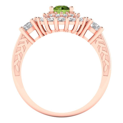 1.4 cttw Natural Peridot Hidden Halo Engagement Ring - Solid Rose Gold (VVS1, Round Cut,5.0mm)