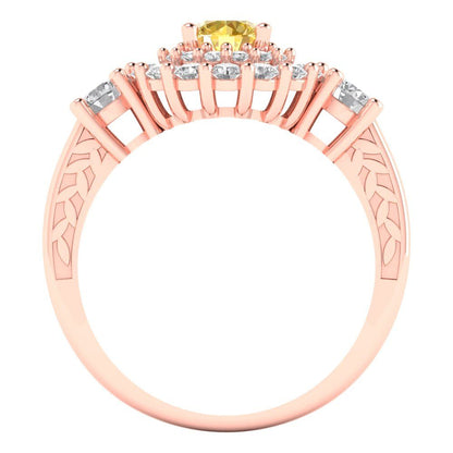 1.4 cttw Zirconia Simulated Yellow Diamond Hidden Halo Engagement Ring - Solid Rose Gold (VVS1, Round Cut,5.0mm)