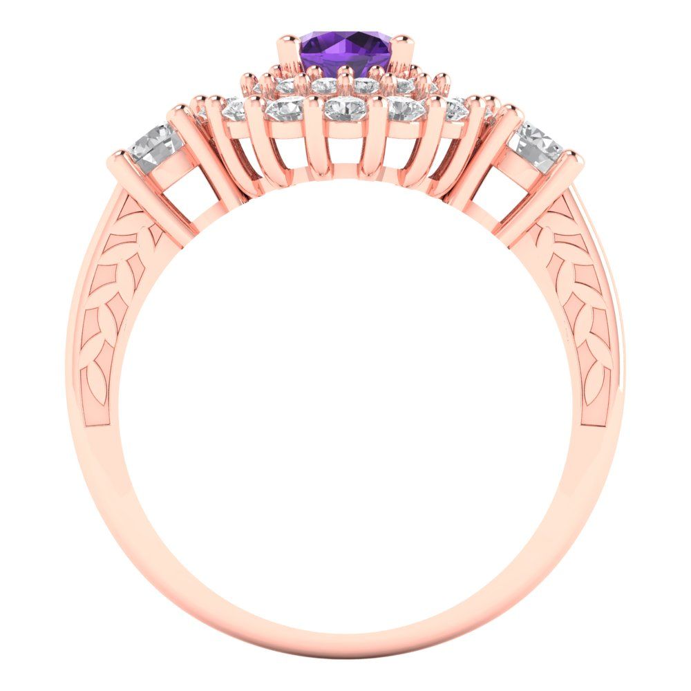 1.4 cttw Natural Amethyst Hidden Halo Engagement Ring - Solid Gold (Round Cut,5.0mm)