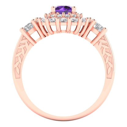 1.4 cttw Natural Amethyst Hidden Halo Engagement Ring - Solid Gold (Round Cut,5.0mm)