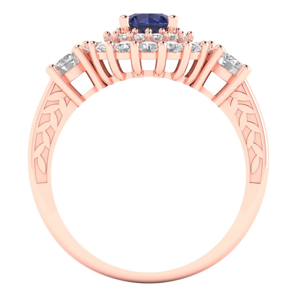 1.4 cttw Simulated Blue Sapphire Hidden Halo Engagement Ring - Solid Rose Gold (VVS1, Round Cut,5.0mm)