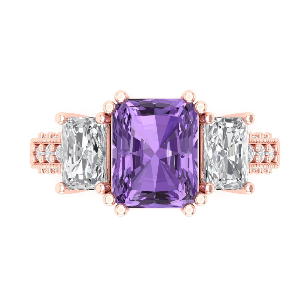 4.27 cttw Simulated Alexandrite Three-Stone Engagement Ring - Solid Gold (Emerald Cut,9x7mm)