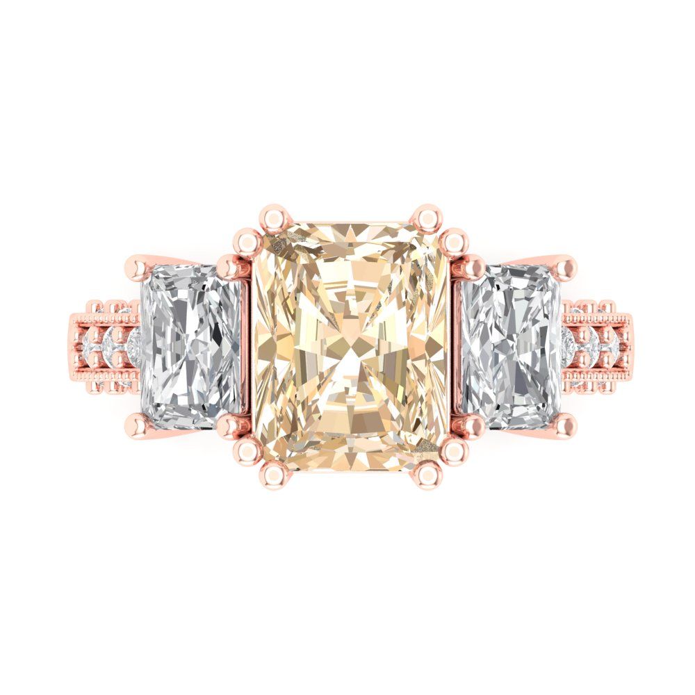 4.27 cttw Natural Morganite Three-Stone Engagement Ring - Solid Gold (Emerald Cut,9x7mm)