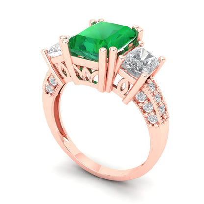 4.27 cttw Simulated Emerald Three-Stone Engagement Ring - Solid Gold (Emerald Cut,9x7mm)