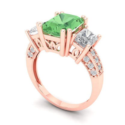 4.27 cttw Zirconia Simulated Green Diamond Three-Stone Engagement Ring - Solid Gold (VVS1, Emerald Cut,9x7mm)