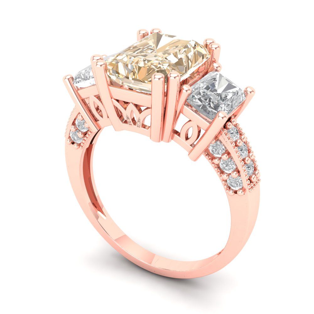 4.27 cttw Natural Morganite Three-Stone Engagement Ring - Solid Gold (Emerald Cut,9x7mm)