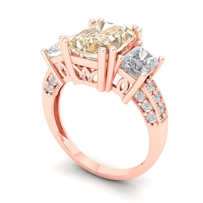 4.27 cttw Natural Morganite Three-Stone Engagement Ring - Solid Gold (Emerald Cut,9x7mm)