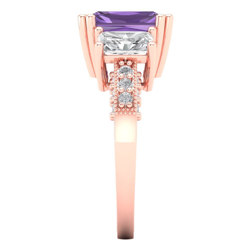 4.27 cttw Simulated Alexandrite Three-Stone Engagement Ring - Solid Gold (Emerald Cut,9x7mm)