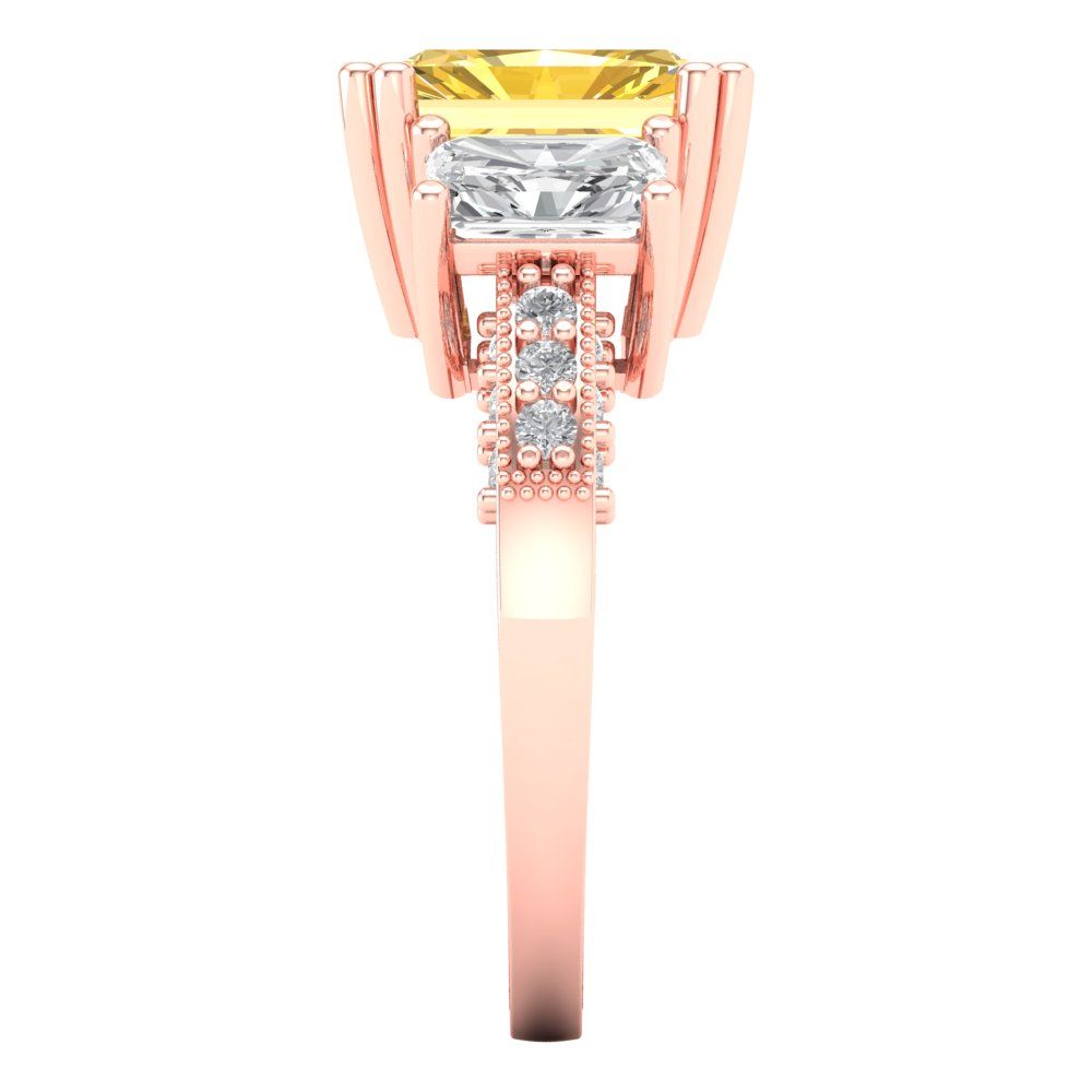 4.27 cttw Zirconia Simulated Yellow Diamond Three-Stone Engagement Ring - Solid Gold (VVS1, Emerald Cut,9x7mm)