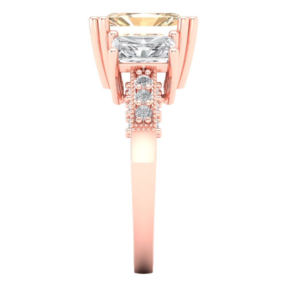4.27 cttw Natural Morganite Three-Stone Engagement Ring - Solid Gold (Emerald Cut,9x7mm)