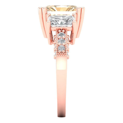 4.27 cttw Natural Morganite Three-Stone Engagement Ring - Solid Gold (Emerald Cut,9x7mm)