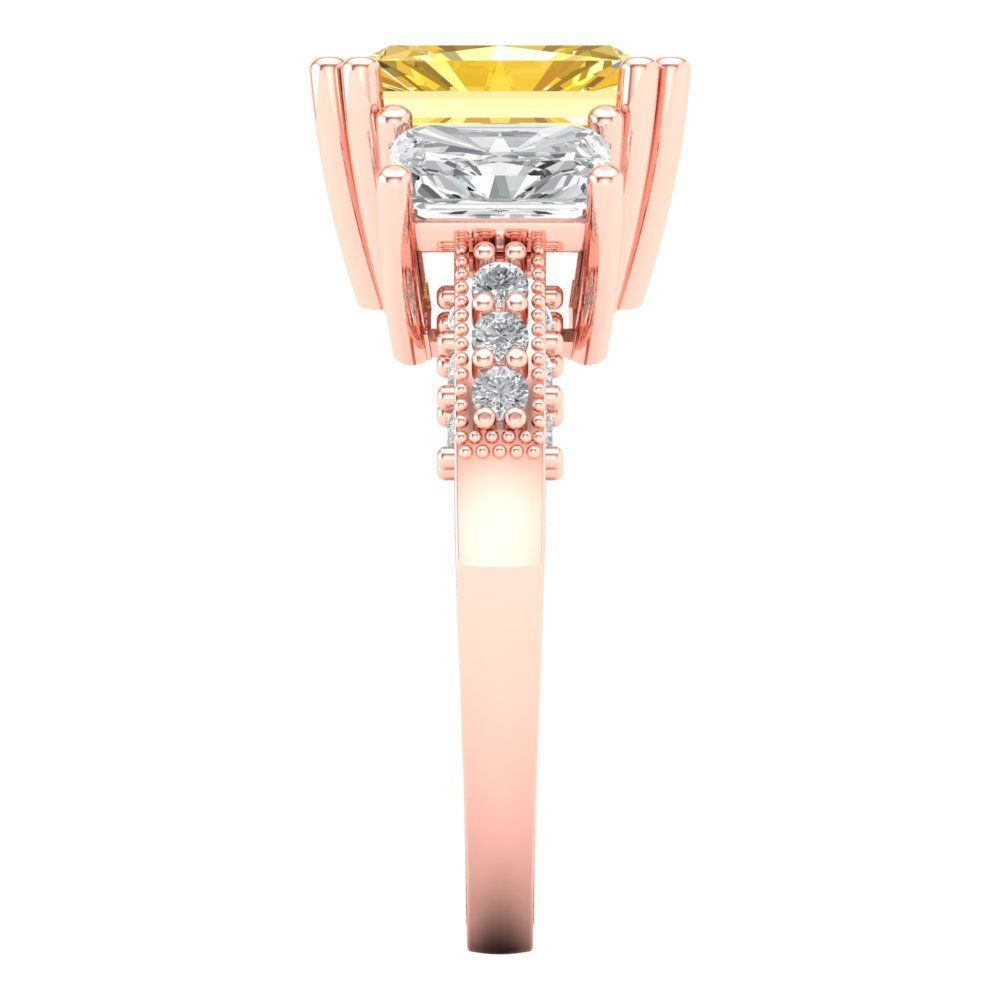 4.27 cttw Natural Citrine Three-Stone Engagement Ring - Solid Gold (Emerald Cut,9x7mm)