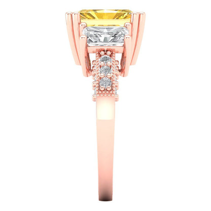 4.27 cttw Natural Citrine Three-Stone Engagement Ring - Solid Gold (Emerald Cut,9x7mm)